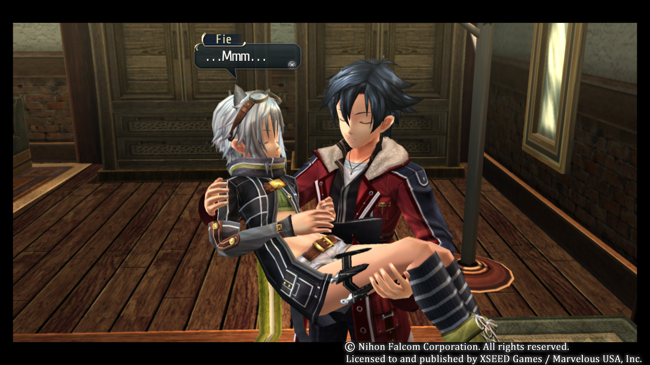 Rean carries Fie to a bed